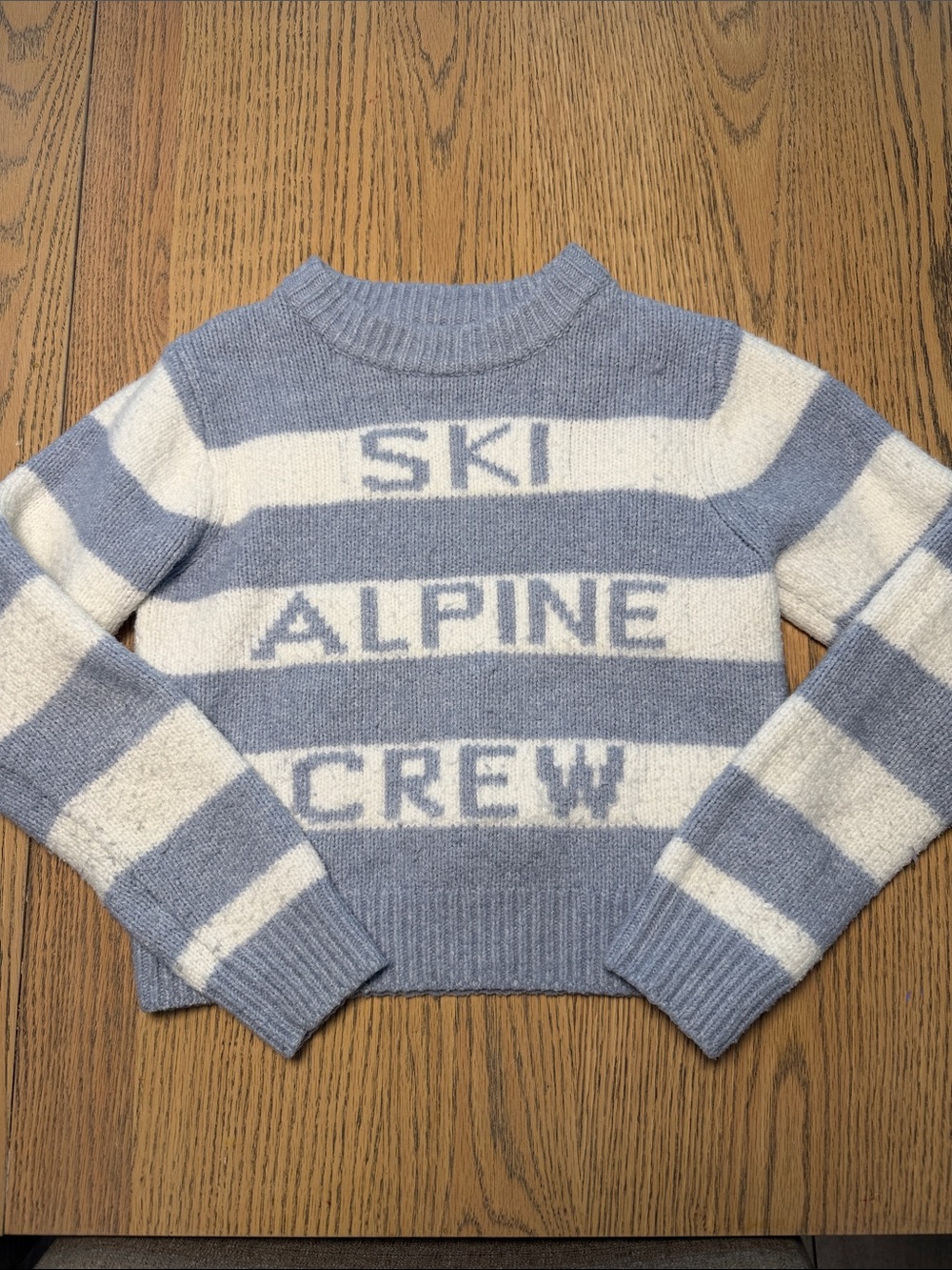 Zara Light Blue & Cream Striped 'Ski Alpine Crew' Sweater
